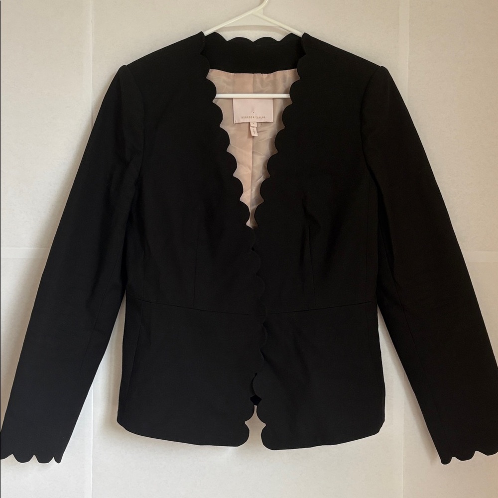 Rebecca Taylor Scalloped Edge Black Blazer Jacket Suit 4 - Picture 2 of 7